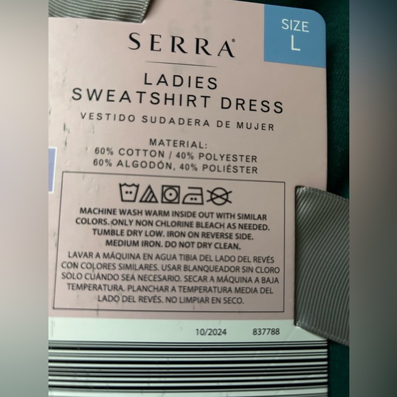 New Serra Sweatshirt Dress Green Quarter Zip Ribbed Cuffs Cotton Holidays Gift - Picture 2 of 3